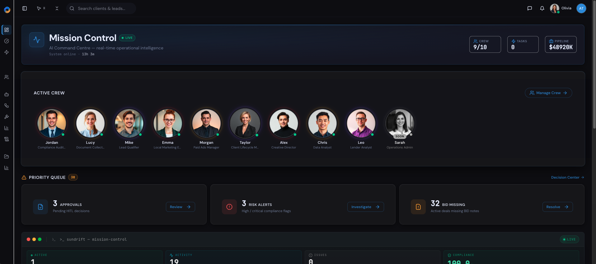 SUNDRIFT AI Mission Control Dashboard
